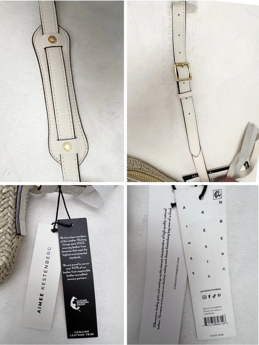 AIMEE KESTENBERG Berlin Leather Crossbody Bag In Straw W/vanilla